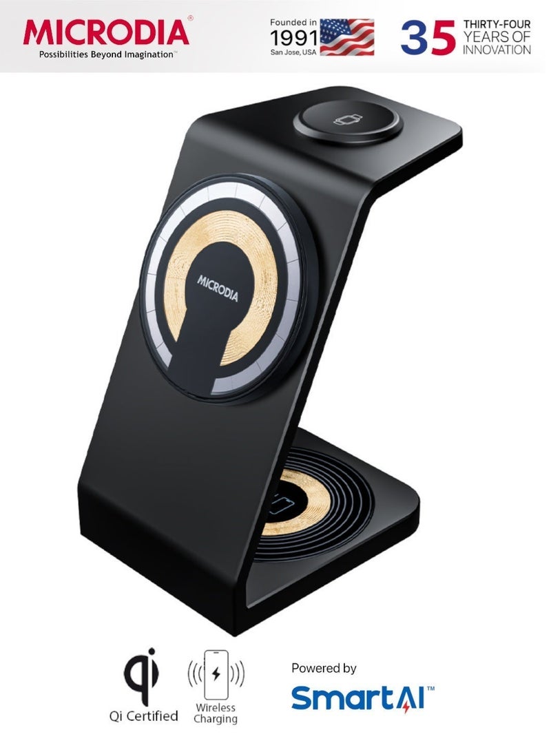 MICRODIA 【MICRODIA 】 SNAPStation Aluminaire 23W 3-in-1 Magnetic Wireless Charging Station - Fast MagSafe Dock for iPhone 15/14/13/12, Watch & AirPods - Image 1